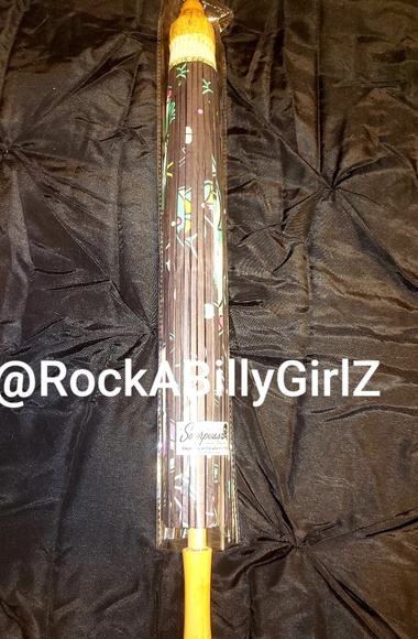 Sourpuss 32" Retro Pink Teal Elephants Martini Glass Paper Parasol Bamboo Handle - Picture 8 of 8